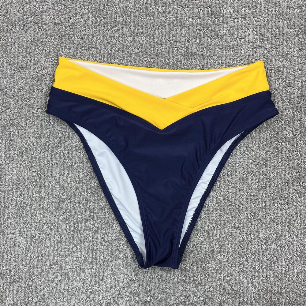 Cupshe Bikini Bottom Womens Medium Blue High Waist Colorblock Swim Beach New